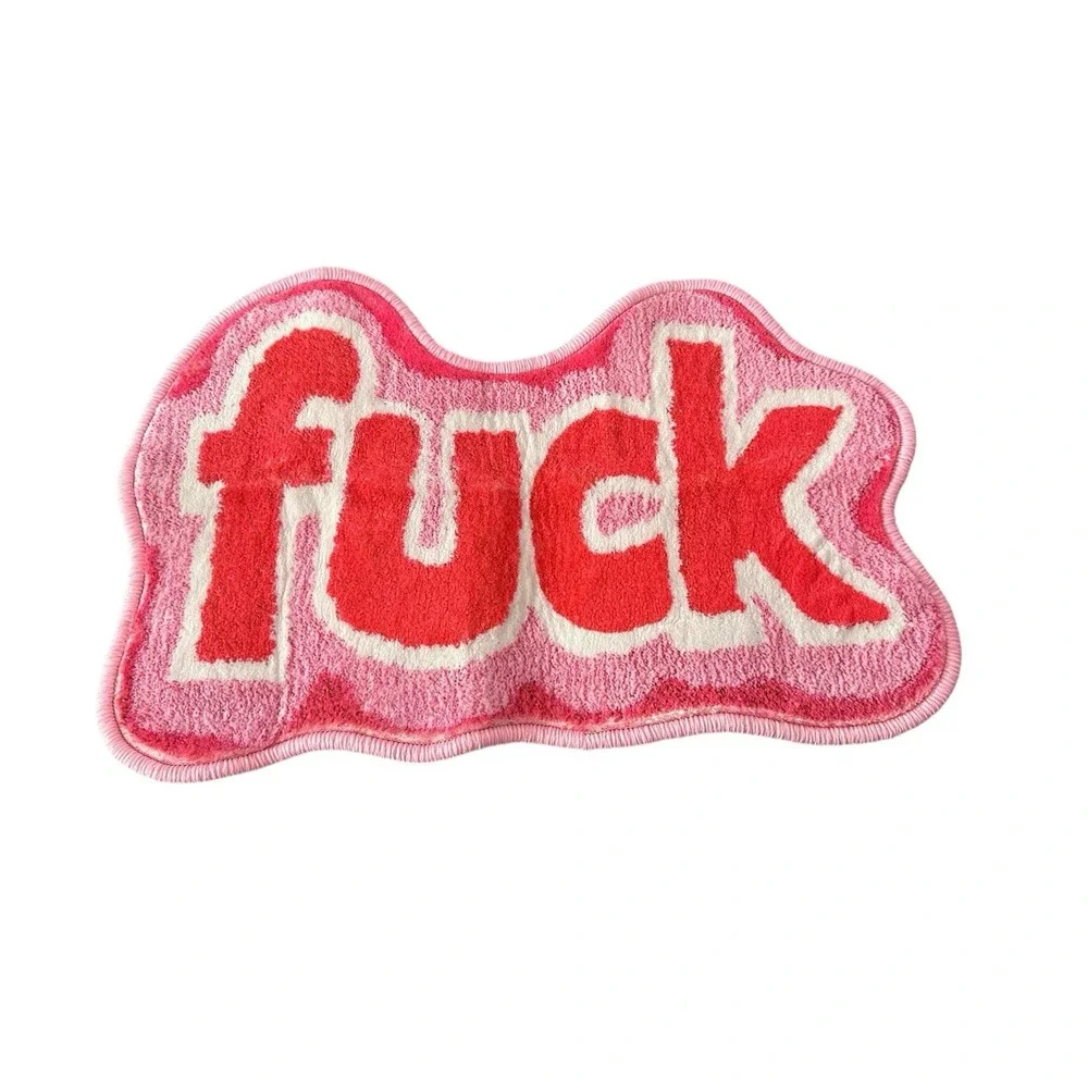 NEW novelty home decor rug F WORD swearing pink 23x15 inches